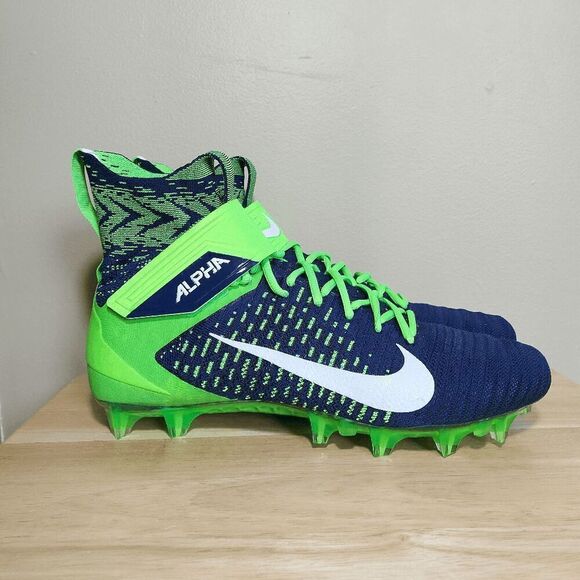 Nike Alpha Menace Elite 2 Flyknit Football Cleats Blue Green Seahawks BV2077-400 - Picture 1 of 7